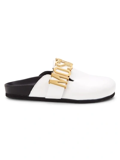 Moschino Couture ! Women's Logo Leather Mules In White