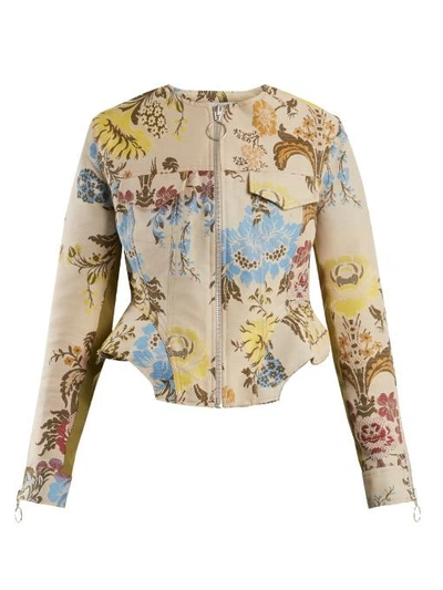 Marques' Almeida Zip-front Floral Brocade Cropped Peplum Jacket In Cream Multi
