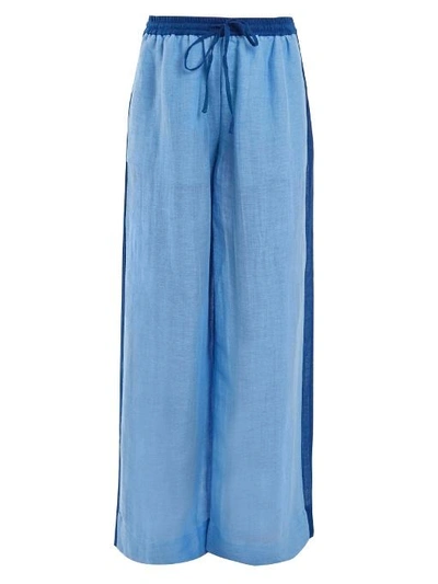 Diane Von Furstenberg Wide-leg Linen-blend Trousers In Blue