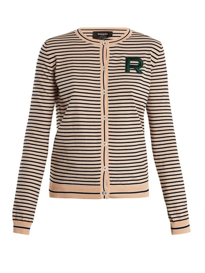Rochas Logo-patch Striped Cotton Cardigan In Beige
