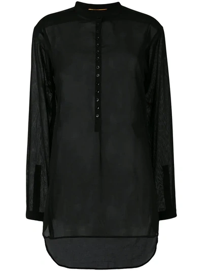 Saint Laurent Stand-collar Cotton-voile Shirt In Black