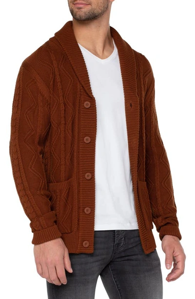 Liverpool Los Angeles Fisherman Cable Shawl Cardigan Sweater In Caramel