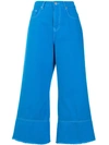 Msgm Solid Color Bull Denim Culotte Jeans In Blue