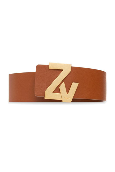 Zadig & Voltaire Logo-plaque Leather Belt In Braun