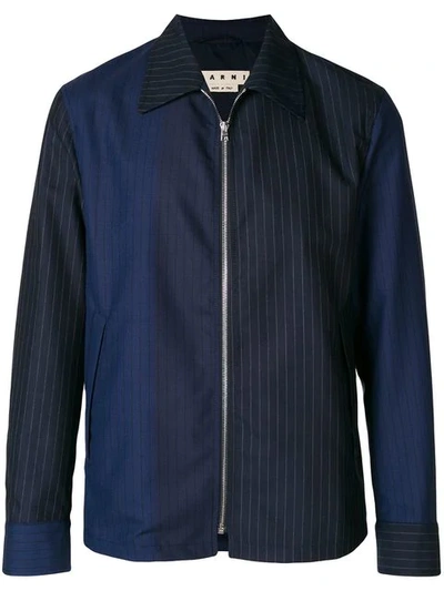 Marni Colour-block Striped Wool Jacket In Blue
