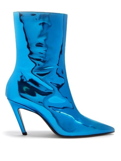 Balenciaga Talon Mirrored Leather Ankle Boots In Blue