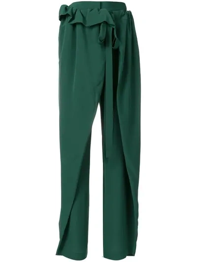 Stella Mccartney Ruffled Silk-crepe Wide-leg Pants In 3001 - Leaf Green