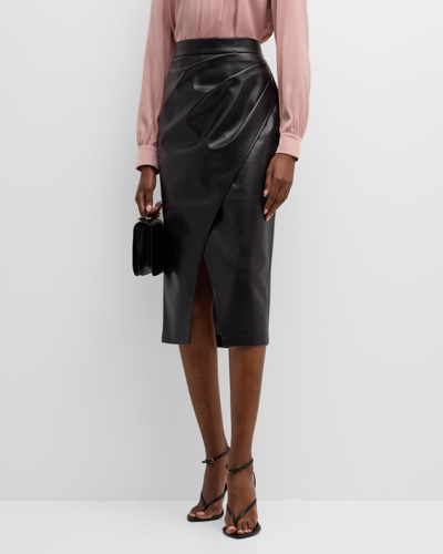 Elie Tahari Gathered Vegan Leather Skirt In Noir