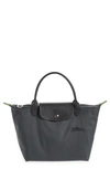 Longchamp Small Le Pliage Green Top Handle Bag In Grey