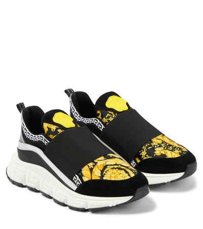 Versace Kids Black & Yellow Barocco Trigreca Sneakers