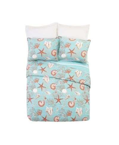 Modern Heirloom Starfish And Shells 3 Piece Quilt Set, Full/queen In Green