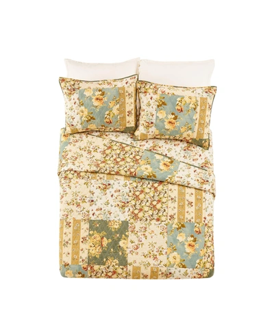 Modern Heirloom Floral Patch 3 Piece Quilt Set, Full/queen In Ivory