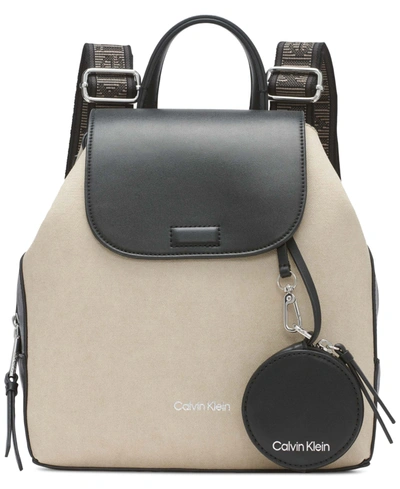 Calvin Klein Millie Waxed Canvas Backpack In Tan/black