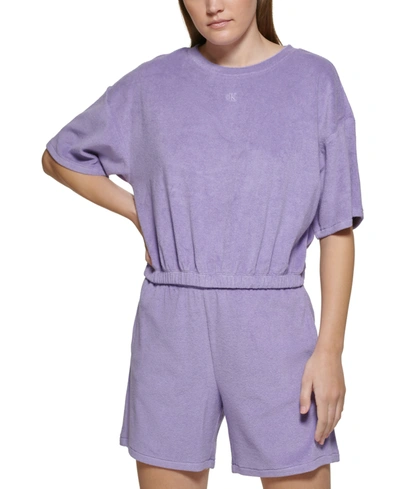 Calvin Klein Jeans Est.1978 Crew Neck Elastic Waist Logo Sweatshirt In Lilac-purple