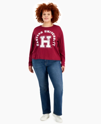 Grayson Threads Black Trendy Plus Size Harvard Graphic Long-sleeve Top In Rhododendron