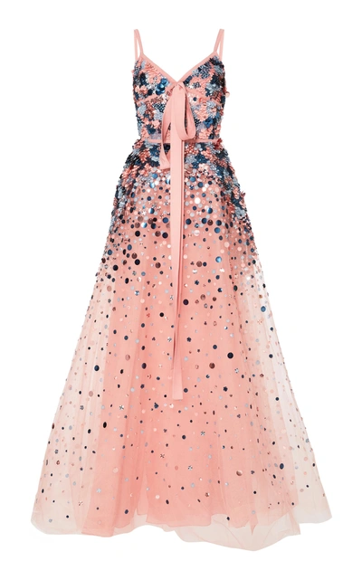 Elie Saab Embroidered Sequin Gown In Pink