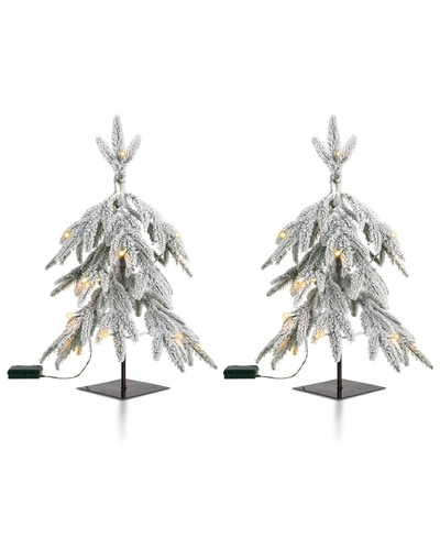 Glitzhome 2' Pre-lit Downward Wrapped Flocked Pine Artificial Christmas Greenery Table Tree With 20 Warm White