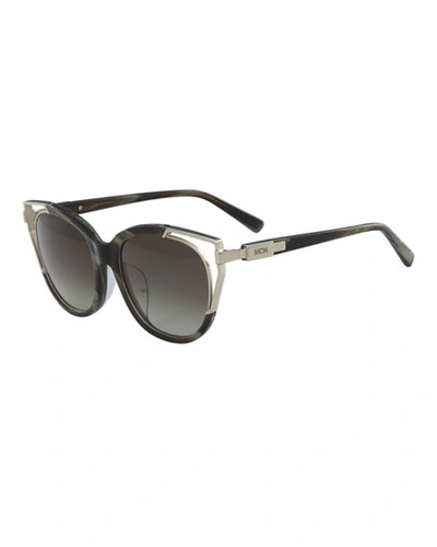 Mcm Acetate & Metal Cutout Cat-eye Sunglasses In Beige