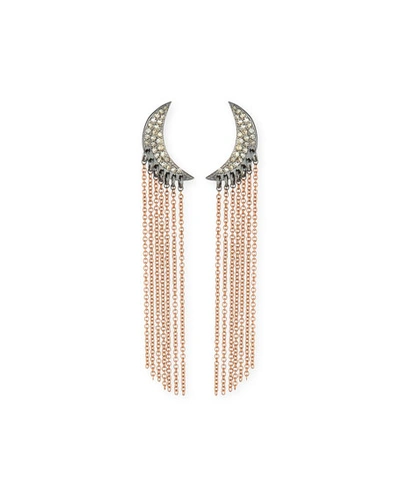Siena Lasker Diamond Moon Chain Drop Earrings In 14k Rose Gold