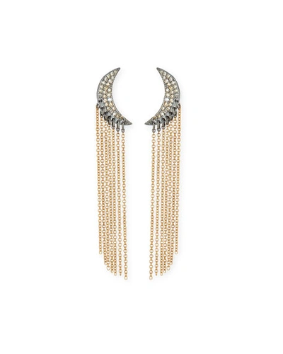 Siena Lasker Diamond Moon Chain Drop Earrings In 14k Yellow Gold