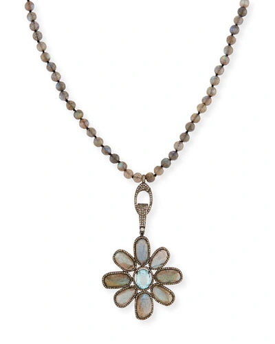 Siena Lasker Labradorite & Aquamarine Flower Necklace With Diamonds