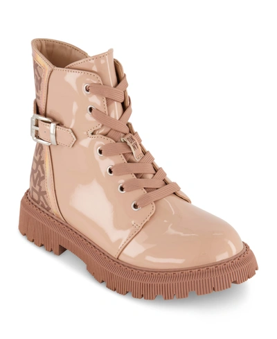Dkny Little Girls All Over Logo Moto Boots In Taupe
