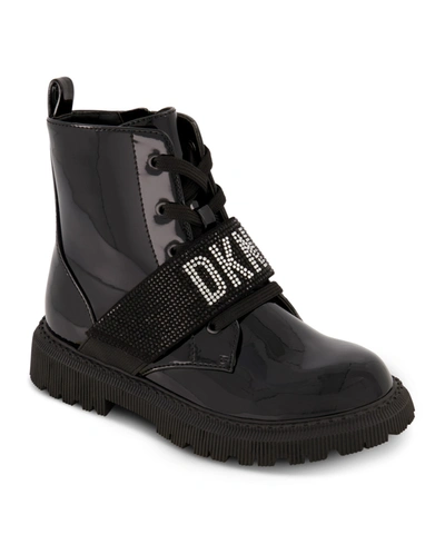 Dkny Little Girls Elastic Logo Strap Moto Boots In Black