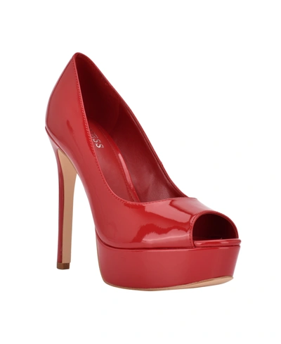 Guess Women's Cacei Peep Toe Platform Pumps Women's Shoes In Medium Red  Patent | ModeSens