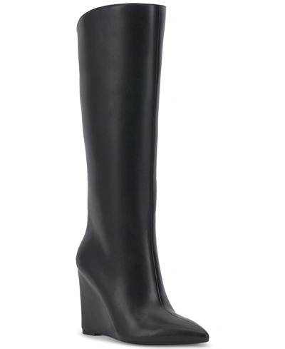 Inc International Concepts Women's Appile Wedge Boots, Created For Macy's Women's Shoes In Black Smooth