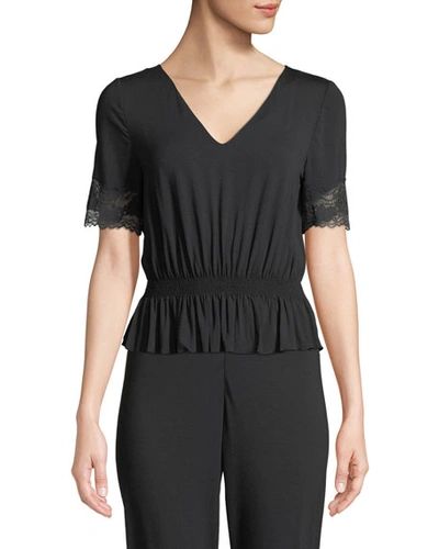 La Perla Lapis Lace-trim Lounge Shirt In Black