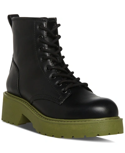 Madden Girl Carra Lace-up Lug Sole Combat Boots In Black/olive