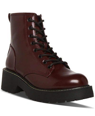 Madden Girl Carra Lace-up Lug Sole Combat Boots In Burgundy Box
