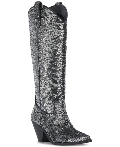 Inc International Concepts Women's Ipiriah Western Boots, Created For Macy's Women's Shoes In Pewter Sequins