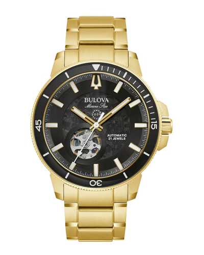 Bulova Men's Automatic Marine Star Series C Gold-tone Stainless Steel Bracelet Watch 45mm In Black / Gold Tone