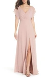 Jenny Yoo Alanna Open Back Chiffon Gown In Whipped Apricot
