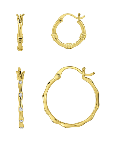 And Now This Duo Crystal Hoop And Textured Hoop, Set Of 2 In Gold Plated