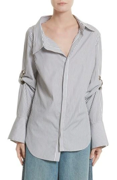 Monse Oversized Embellished Striped Cotton-poplin Shirt In Blue