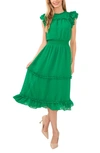 Cece Ruffled Swiss Dot Midi Dress In Lush Green