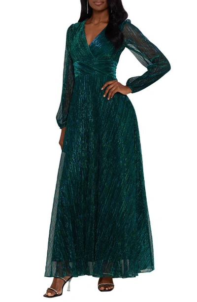 Betsy & Adam Womens Metallic Crinkled Evening Dress In Jade