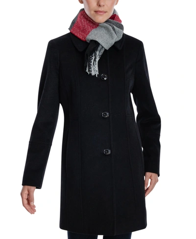 London Fog Women's Single-breasted Coat & Printed Scarf In Black
