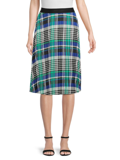 Karl Lagerfeld Women's Plaid Pleated Midi Skirt In Blue Multi