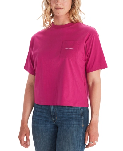 Marmot Women's Boxy Logo Cotton T-shirt In Fuchsia Red