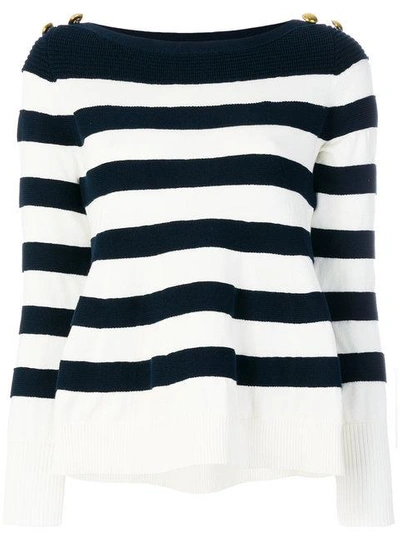 Sacai Black/white Striped Sweater In Blue