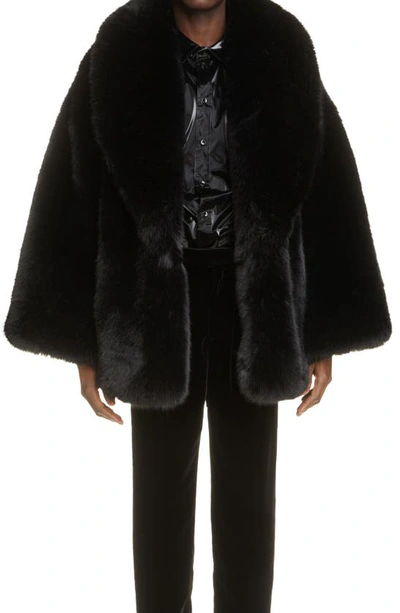 Saint Laurent Shawl-lapel Faux-fur Jacket In Black