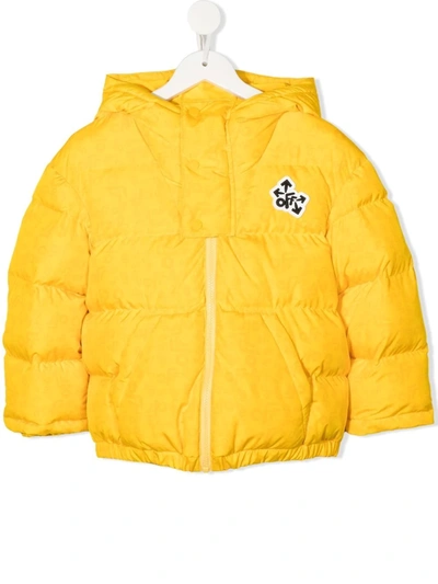 Off-white Kids' Logo-patch Puffer Jacket In Yellow