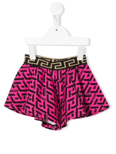 Versace Babies' La Greca Wide-leg Shorts In Pink