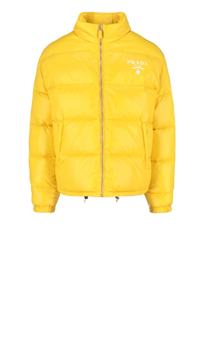 Prada Down Jacket With Logo In Yellow