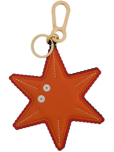 Loewe Leather Starfish Charm Key Ring In Orange
