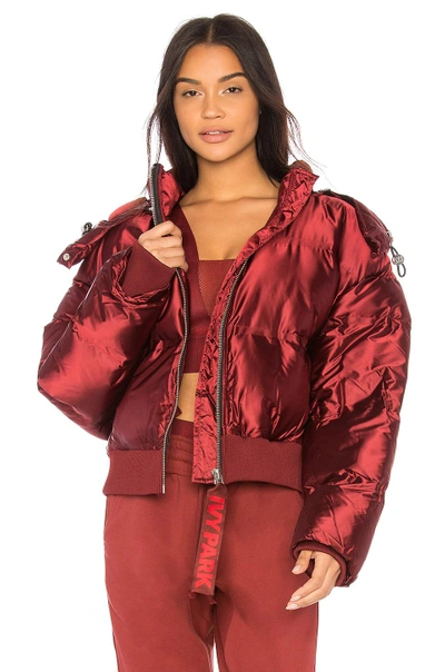 Ivy Park High Shine Padded Coat In Burgundy - Red