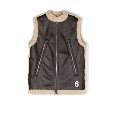 Mm6 Maison Margiela Kids' Gilet Marrone Con Inserti In Finto Shearling In Brown